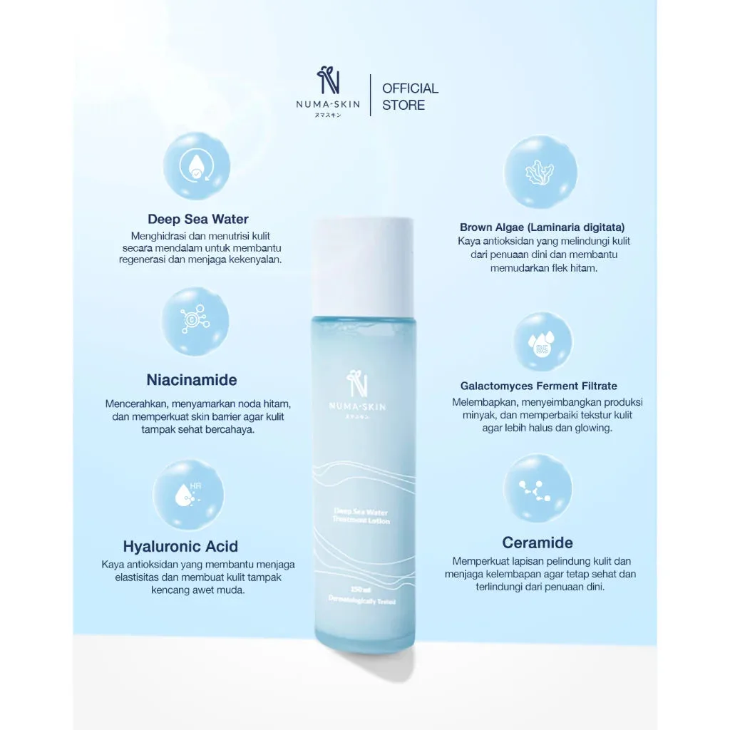 Bahan aktif: Deep Sea Water, Niacinamide, Hyaluronic Acid, Ceramide