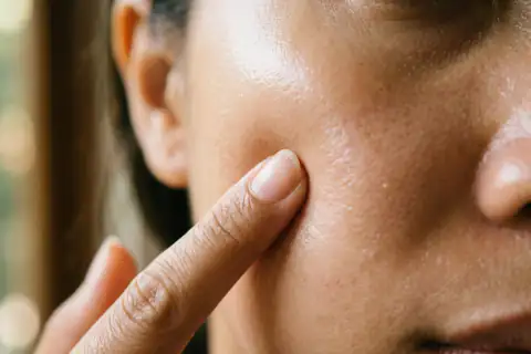 Close-up kulit pipi yang kenyal dan halus setelah pemakaian rutin