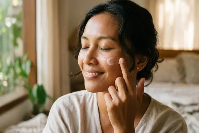 Wanita Indonesia dengan kulit wajah lembap dan kenyal setelah menggunakan Toner 150ml dan Adenosine Moisturizer