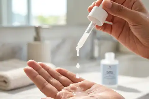 Langkah 1 aplikasikan NAD+ Booster Serum pagi dan malam