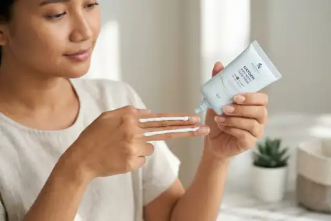 Langkah 2 kunci dengan 2 ruas jari Oxydew Sunscreen SPF 50+ di pagi hari