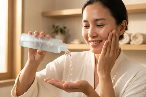 Langkah 1 dan 2 menepukkan Treatment Lotion 150ml lalu mengunci kelembapan dengan Adenosine Moisturizer 30gr