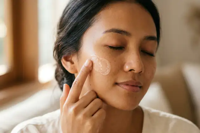 Wanita Indonesia mengaplikasikan Calming Gloss Gel dan Oxydew Sunscreen dengan hasil akhir ringan segar