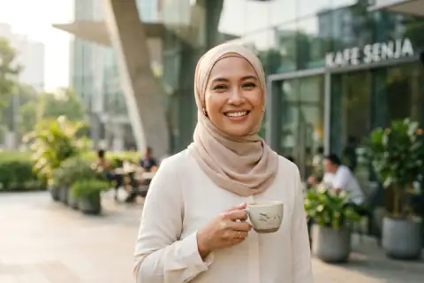 Potret wanita berhijab dengan wajah cerah natural tanpa efek abu-abu